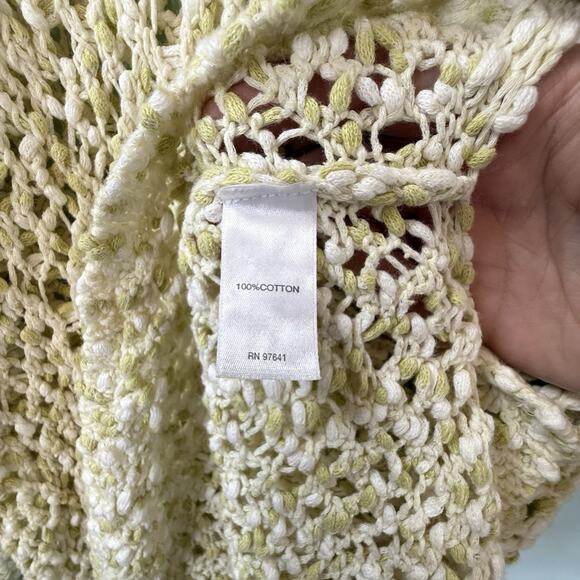 J.Jill Open Knit Crochet Beachy Yellow Tunic Top WOMENS SIZE LARGE 100% Cotton - Picture 7 of 8